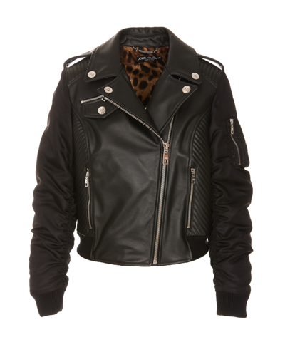 Shop Dolce & Gabbana Biker Leather Jacket In Nero
