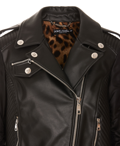 Shop Dolce & Gabbana Biker Leather Jacket In Nero