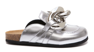 Jw Anderson Chain-link Metallic Loafer Mules In Silver