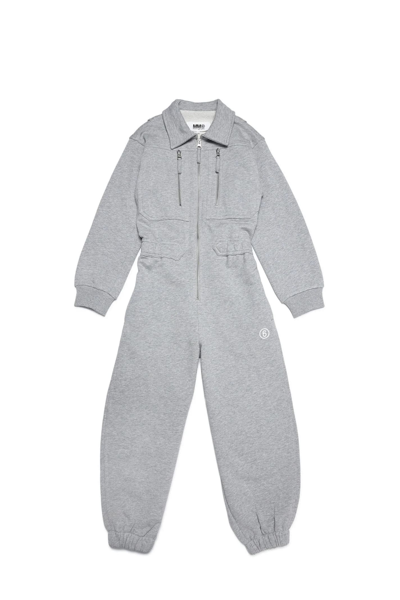 Shop Mm6 Maison Margiela Long-sleeve Gray Cotton Fleece Jumpsuit