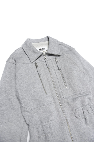 Shop Mm6 Maison Margiela Long-sleeve Gray Cotton Fleece Jumpsuit