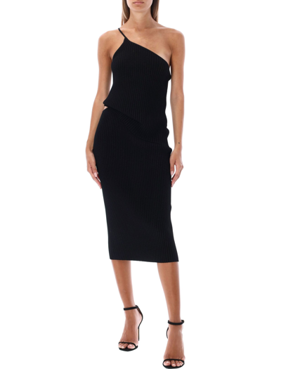 Shop Helmut Lang Cut-out Midi Skirt In Black