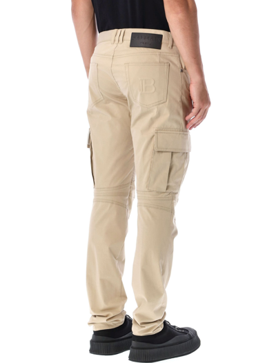 Shop Balmain Cotton Cargo Pants In Biege