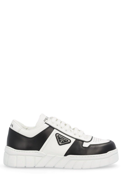 Shop Prada Logo Plaque Lace-up Sneakers