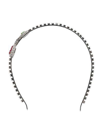 Shop Alessandra Rich Crystal Headband With Cherry Embellishment In Crystal Silver