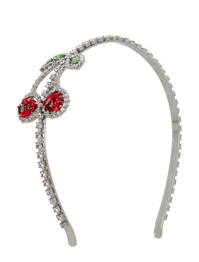 Shop Alessandra Rich Crystal Headband With Cherry Embellishment In Crystal Silver