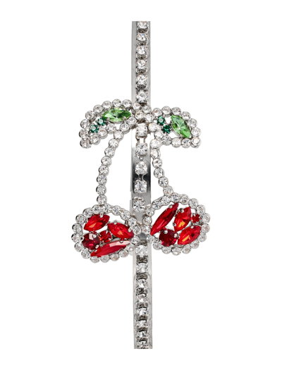 Shop Alessandra Rich Crystal Headband With Cherry Embellishment In Crystal Silver