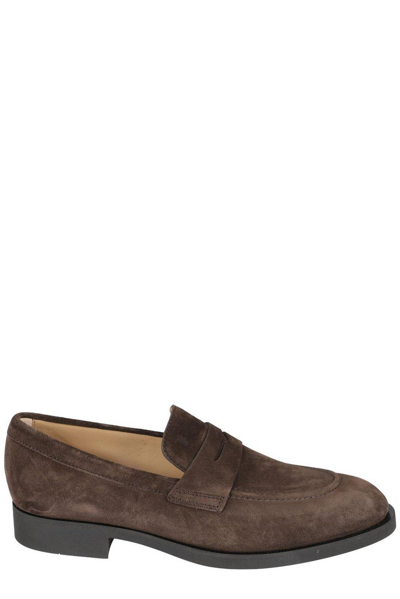 Shop Tod's Slip-on Almond-toe Loafers Tods In Brown