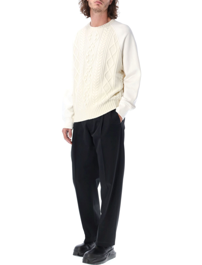 Shop Neil Barrett Cable-knit Hybrid Raglan Crewneck In White