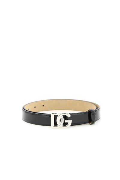 Shop Dolce & Gabbana Dg Logo Shiny Belt In Nero