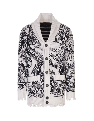 Shop Philipp Plein Man Cardigan In White And Black Wool With Buttons