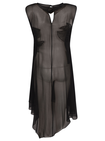 Shop Alberta Ferretti Asymmetric Sleeveless Lace Paneled Dress In Black