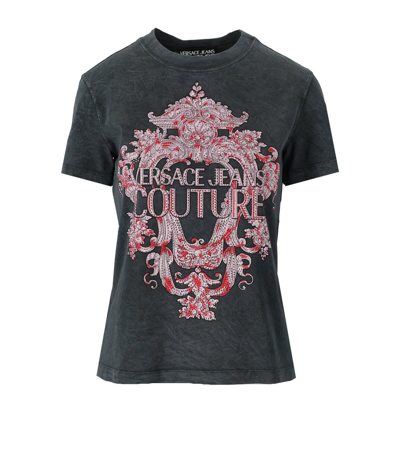 Shop Versace Jeans Couture Baroque Grey Pink T-shirt In Black