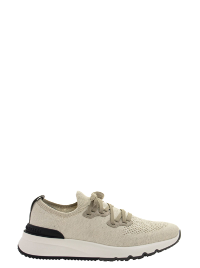Shop Brunello Cucinelli Cotton Chiné Knit Runners Sneakers In White