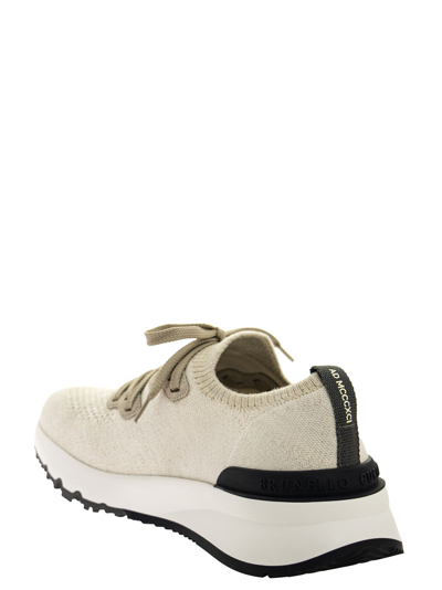 Shop Brunello Cucinelli Cotton Chiné Knit Runners Sneakers In White