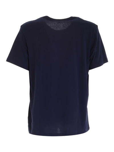 Shop Polo Ralph Lauren Logo Embroidered Crewneck T-shirt In Blue