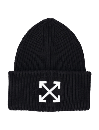 Shop Off-white Arrow Ribbed Beanie In Black