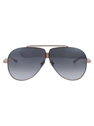 Shop Valentino Xvi Sunglasses In Rose Gold W/ Dark Grey Black Flash Mirror
