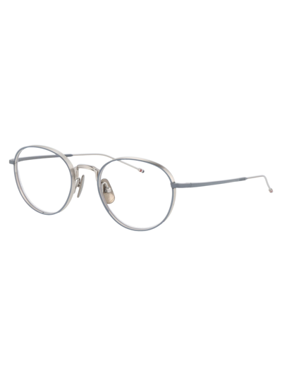 Shop Thom Browne Tb-119 Glasses In 01 Silver - Grey W/ Clear