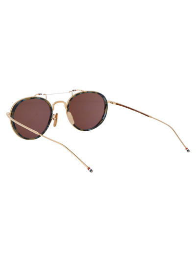 Shop Thom Browne Tb-815 Sunglasses In 02 Navy Tortoise - White Gold W/ Dark Brown