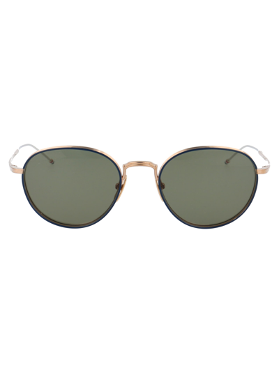 Shop Thom Browne Tb-119 Sunglasses In White Gold Navy W/ G15