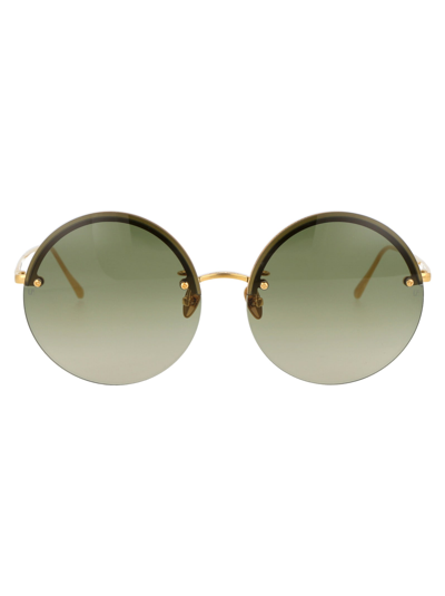 Shop Linda Farrow Adrienne Sunglasses In 002 Yellow Gold/green