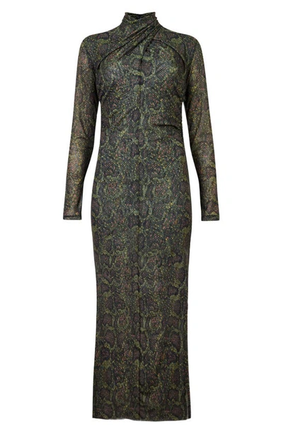 Shop Allsaints Tia Tamora Long Sleeve Midi Dress In Khaki Green
