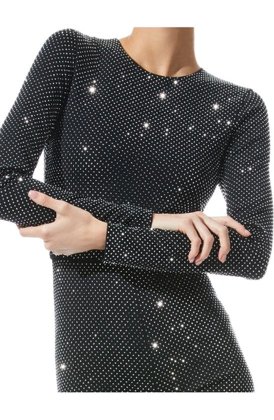 Shop Alice And Olivia Freddie Beaded Long Sleeve Catsuit In Black/ Silver