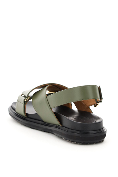 Shop Marni Fussbett Calfskin Sandals In Green