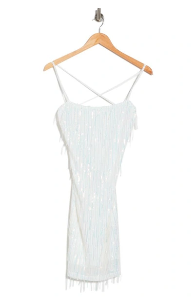 Shop Bebe Sequin Lace-up Back Dress In White