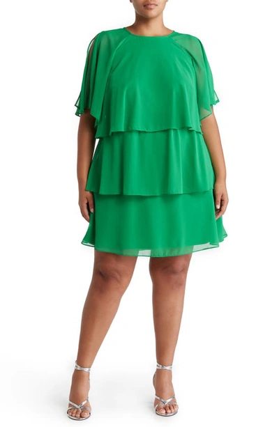 Shop Tash And Sophie Tiered Chiffon Dress In Green