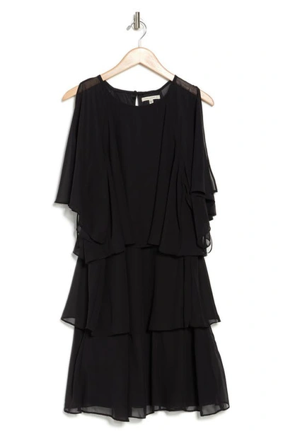 Shop Tash And Sophie Tiered Chiffon Dress In Black