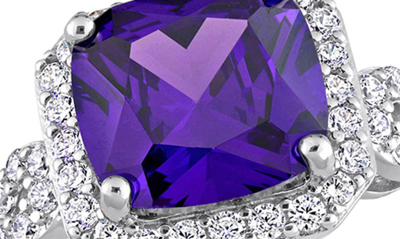 Shop Delmar Sterling Silver Cushion Blue & White Cz Ring In Purple