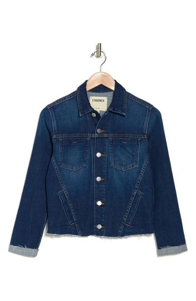 Shop L Agence Janelle Raw Cut Slim Denim Jacket In Nova
