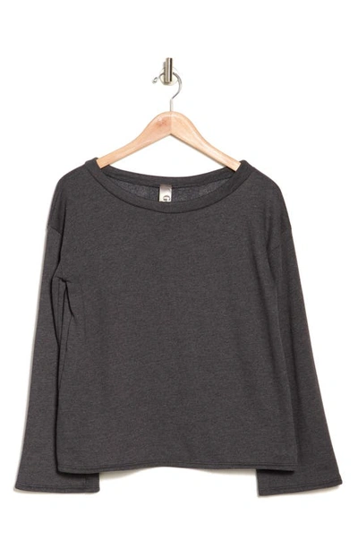 Shop Go Couture Spring Crewneck Long Sleeve Sweater In Charcoal