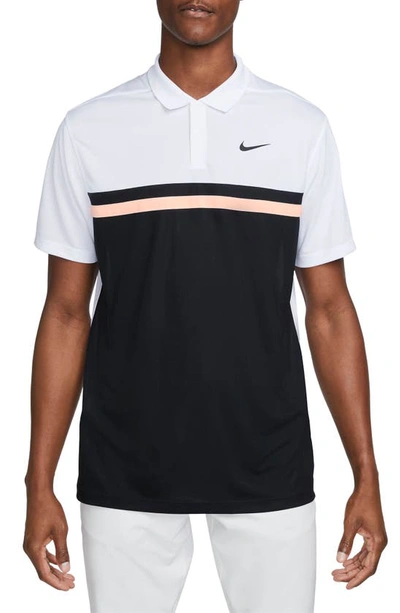 Shop Nike Dri-fit Victory Golf Polo In White/ Black/ Arctic Orange