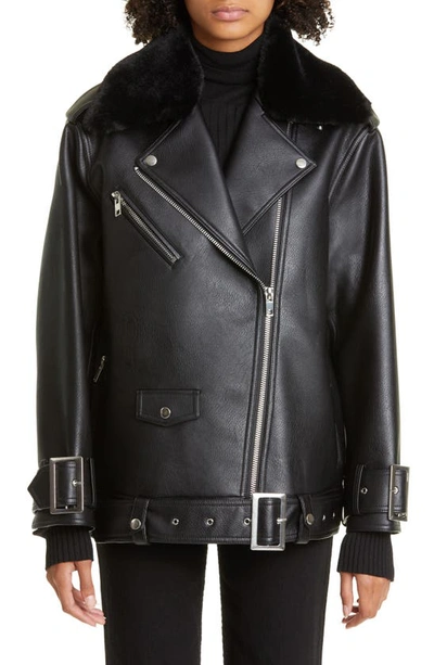 Shop Stand Studio Jade Faux Leather & Faux Shearling Biker Jacket In Black