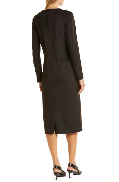 Shop Donna Karan Front Twist Long Sleeve Faux Suede Dress In Black