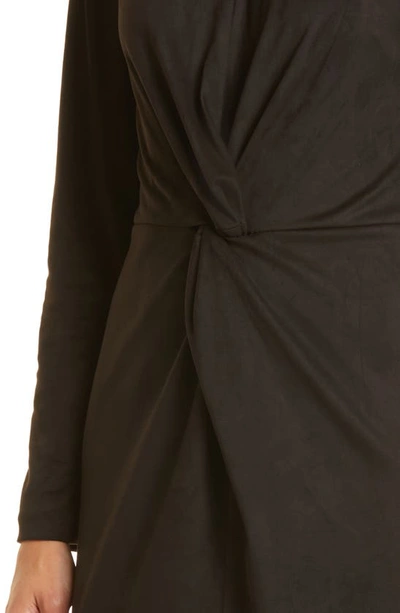 Shop Donna Karan Front Twist Long Sleeve Faux Suede Dress In Black