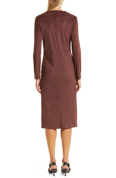 Shop Donna Karan Front Twist Long Sleeve Faux Suede Dress In Mulberry