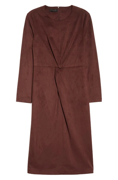 Shop Donna Karan Front Twist Long Sleeve Faux Suede Dress In Mulberry