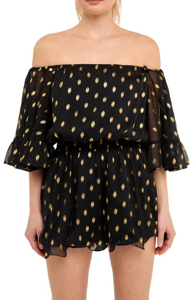 Endless Rose Off The Shoulder Chiffon Romper In Black