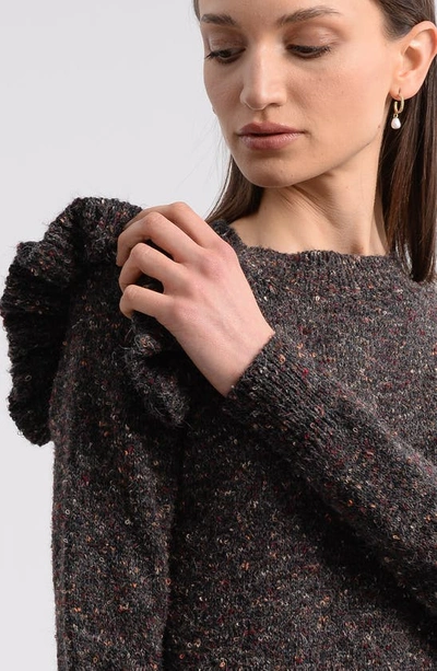 Shop Molly Bracken Ruffle Shoulder Sweater In Brown