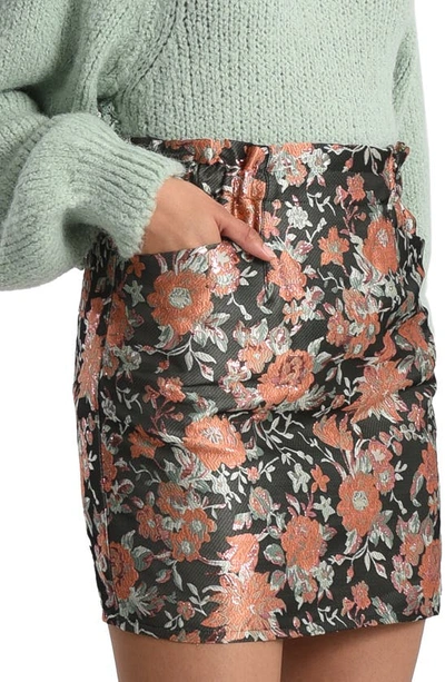 Shop Molly Bracken Floral Jacquard Miniskirt In Black