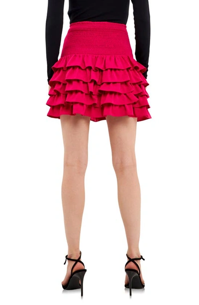 Endless Rose Smocked Tiered Ruffle Miniskirt In Fuchsia