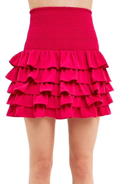 Endless Rose Smocked Tiered Ruffle Miniskirt In Fuchsia