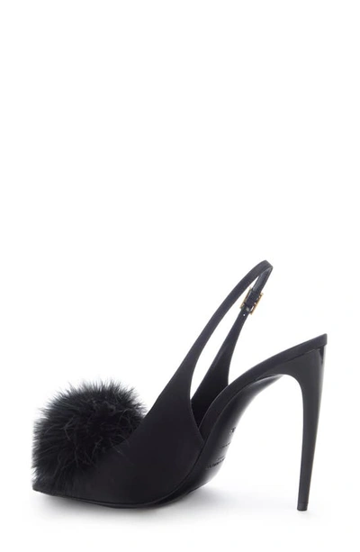 Shop Saint Laurent Feather Pompom Slingback Sandal In Noir