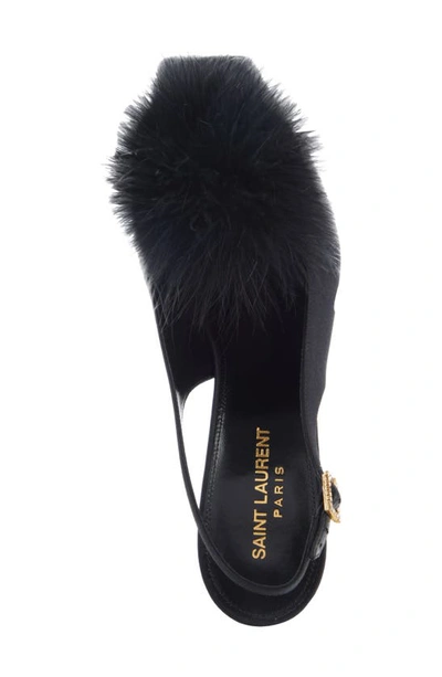 Shop Saint Laurent Feather Pompom Slingback Sandal In Noir