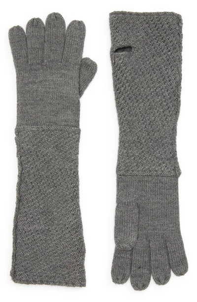 Shop Allsaints Traveling Rib Fold Over Cuff Knit Gloves In Grey Marl