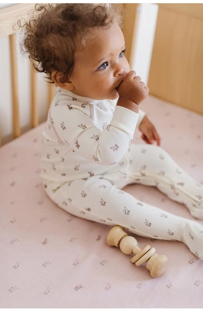 Shop Pehr Hatchlings Zip Fitted One-piece Organic Cotton Pajamas In Ivory Fawn